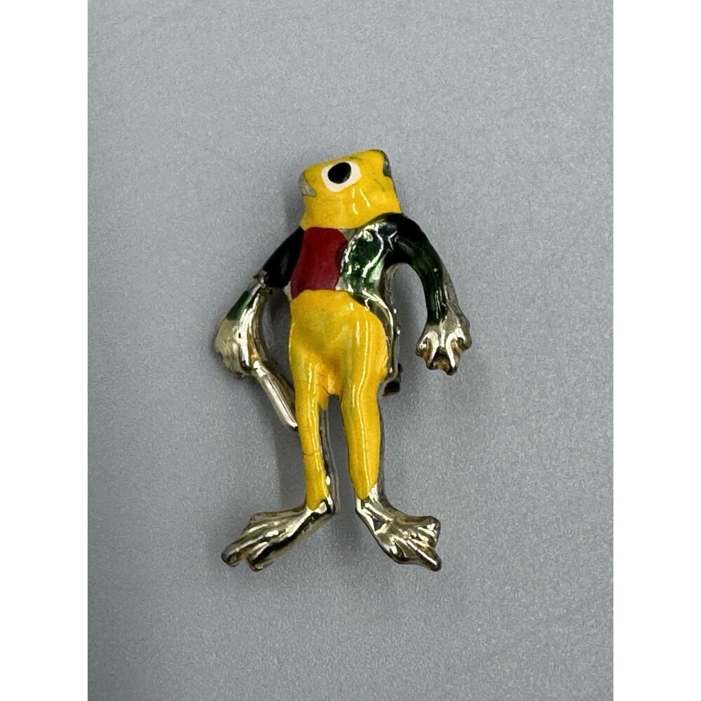 Vintage Small Yellow Frog In Waistcoat Small Anthropomorphic Lapel Pin READ